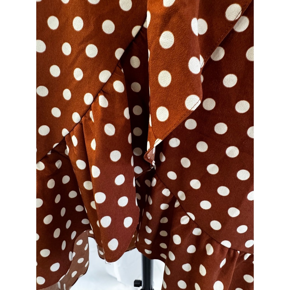 Sanctuary Brown White Polka Dot Faux Wrap High Low Slip Dress Sz 0 - Picture 6 of 14